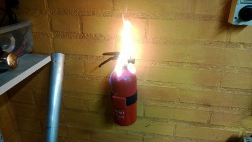 burning fire extinguisher